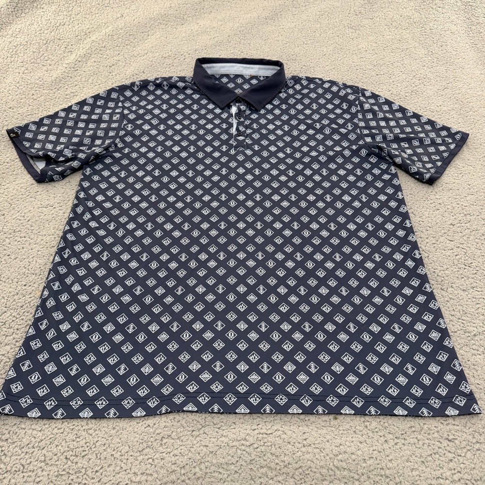 Swannies Golf Polo Shirt Mens 2XL Navy Blue Geometric Performance